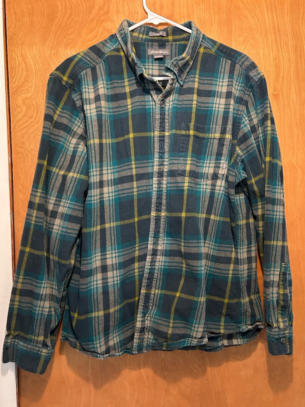 Eddie Bauer Teal Green Plaid Button-Up Shirt